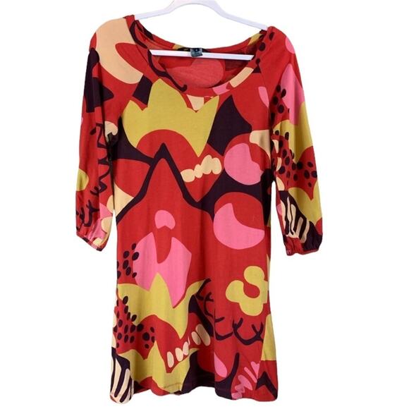 French Connection Red Bold Floral Crop Sleeve Dress Size 6 - Picture 1 of 5